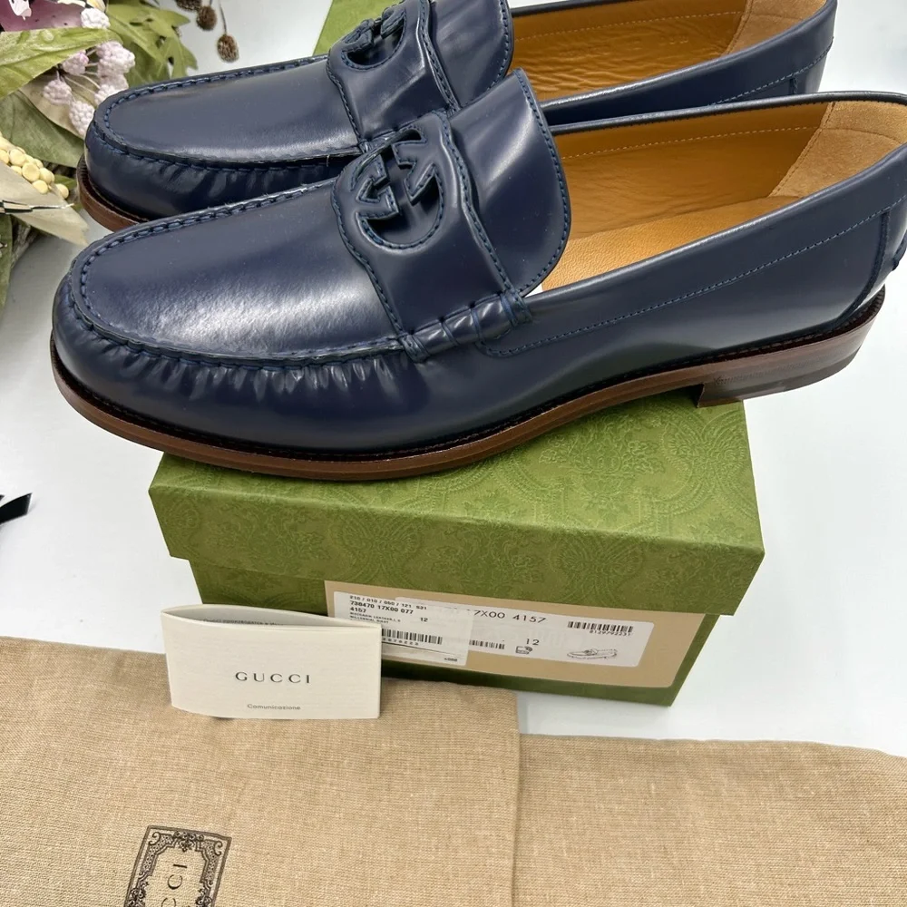 Men’s Gucci interlocking GG leather loafers size 12 made in Italy cobbler soles - Picture 4 of 11